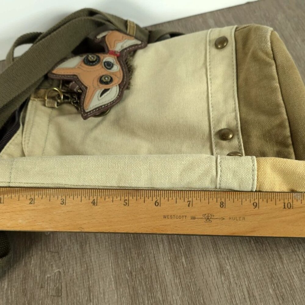 Chala Patch Crossbody Bag Canvas Purse ~ Chihuahua Dog Key Fob ~Sand Beige Green - Picture 15 of 16